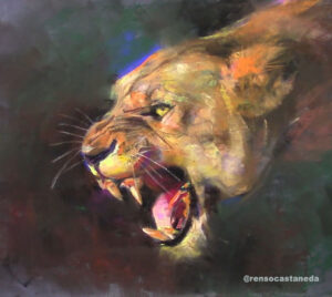 painting a lion with soft pastels